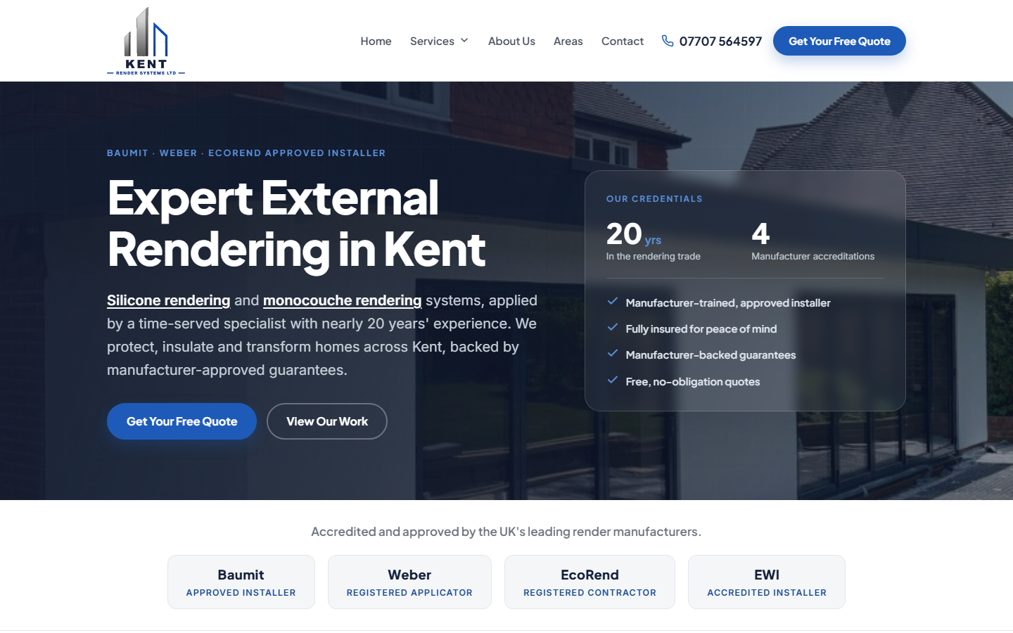 Screenshot of the Kent Render Systems website homepage